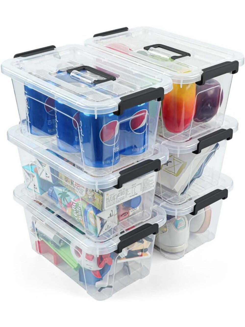 7Qt Clear Plastic Storage Bins with Lids - Transparent Design, Set of 6 for